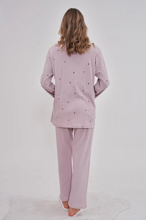 Heart Patterned Cotton Plus Size Maternity & Nursing Pajamas Lilac - 6150