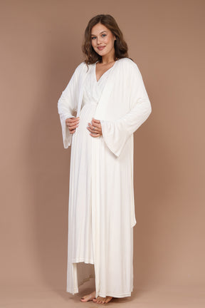 Lacy Collar Maternity-Nursing Nightgown & Robe Set Ecru - 616