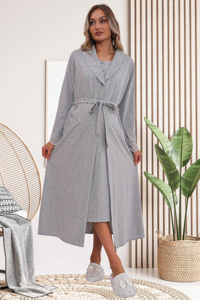 Flowery Guipure Collar Maternity-Nursing Nightgown & Robe Set Grey - 6171