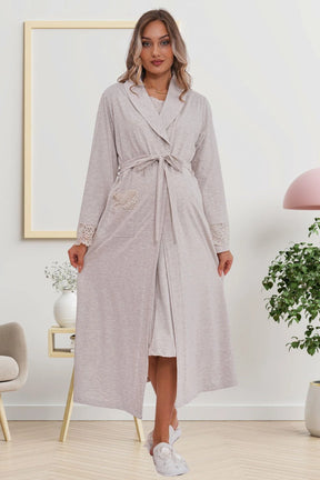 Flowery Guipure Collar Maternity-Nursing Nightgown & Robe Set Mink - 6171