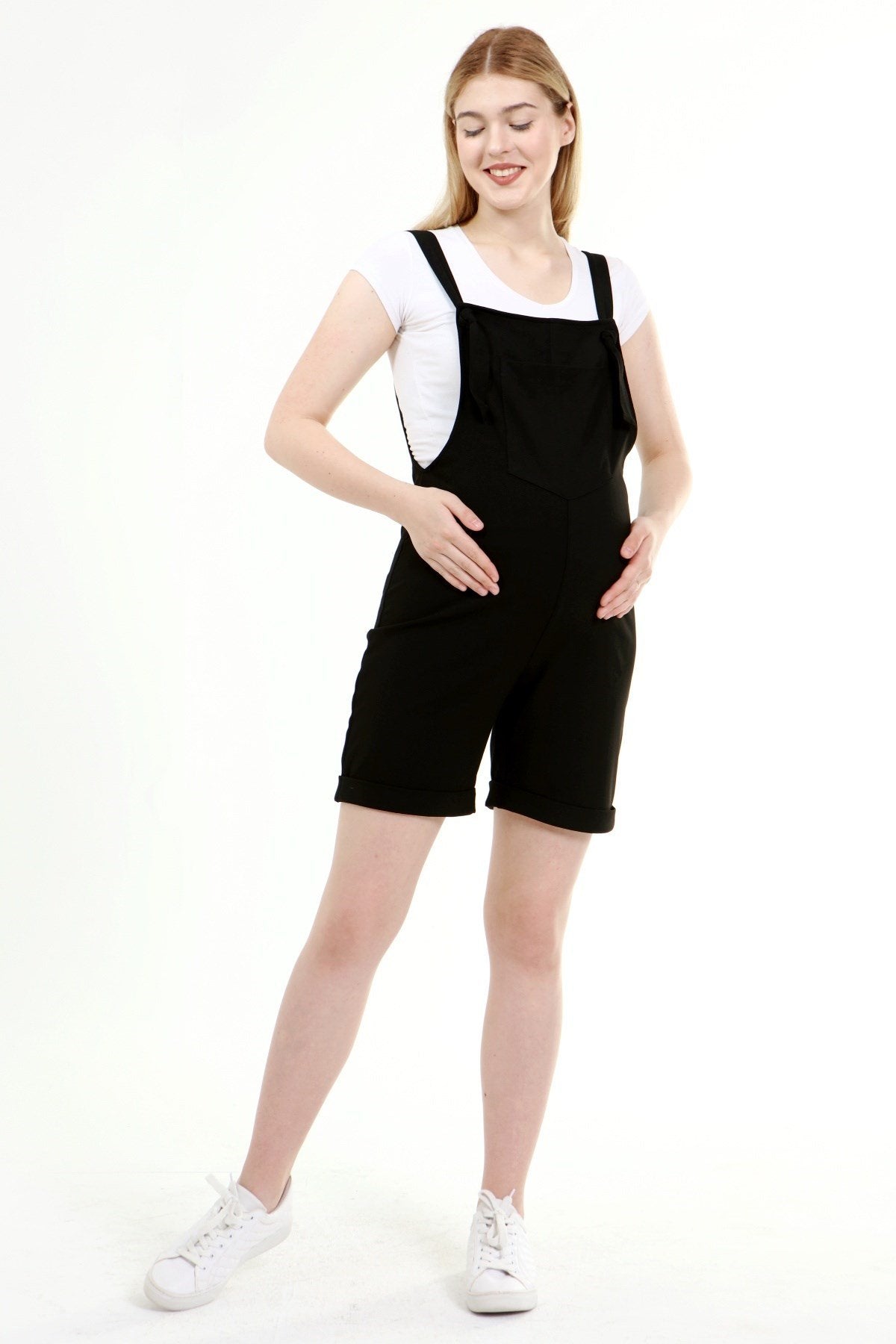 Cotton Maternity-Nursing Short Jumpsuit Black - TT6205