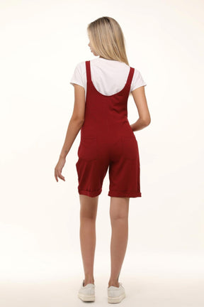 Cotton Maternity-Nursing Short Jumpsuit Claret Red - TT6207