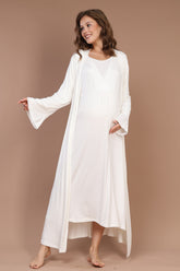 Breastfeeding Detailed Maternity-Nursing Nightgown & Robe Set Ecru - 621