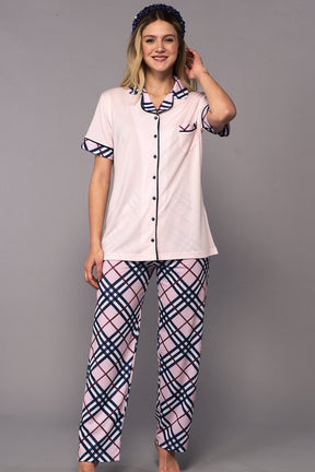 Patterned Maternity & Nursing Pajamas Pink - 6320