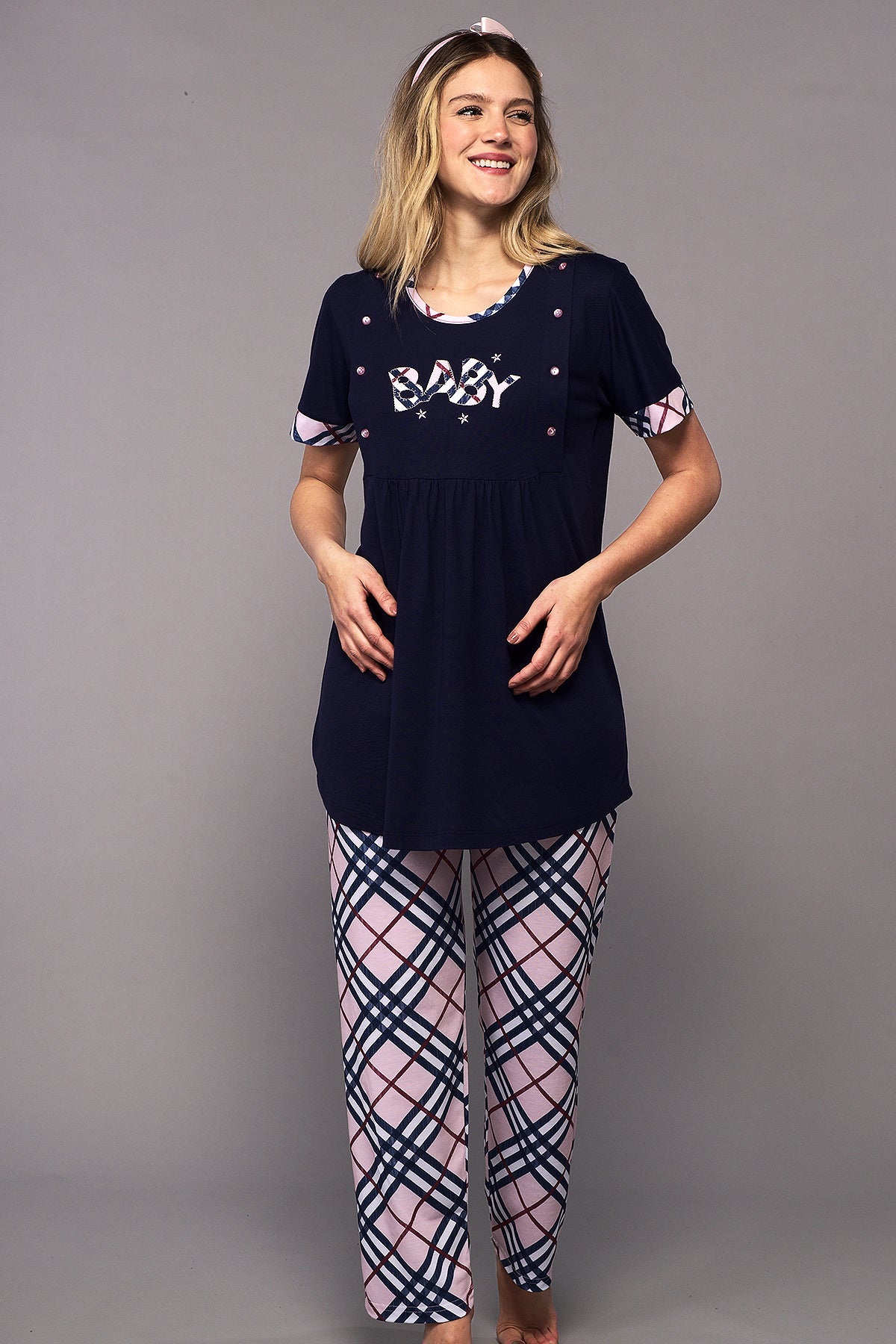 Baby Maternity & Nursing Pajamas Navy Blue - 6322