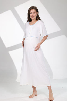 Blue Bias Maternity-Nursing Nightgown & Flywheel Arm Robe Set Ecru - 705