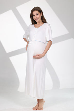 Blue Bias Maternity-Nursing Nightgown & Flywheel Arm Robe Set Ecru - 705