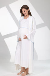 Blue Bias Maternity-Nursing Nightgown & Flywheel Arm Robe Set Ecru - 705