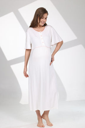 Pink Bias Maternity-Nursing Nightgown & Flywheel Arm Robe Set Ecru - 706