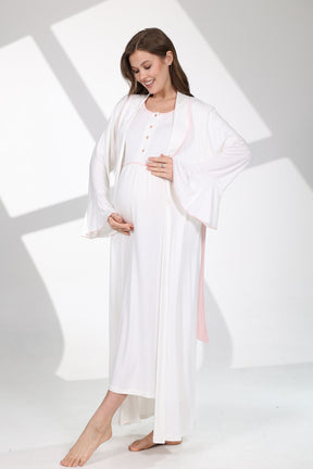 Pink Bias Maternity-Nursing Nightgown & Flywheel Arm Robe Set Ecru - 706