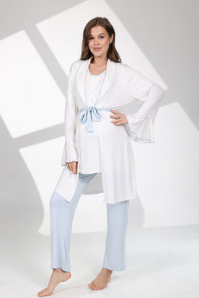 Blue Bias 3-Piece Maternity-Nursing Pajama & Flywheel Arm Robe Set Blue - 710