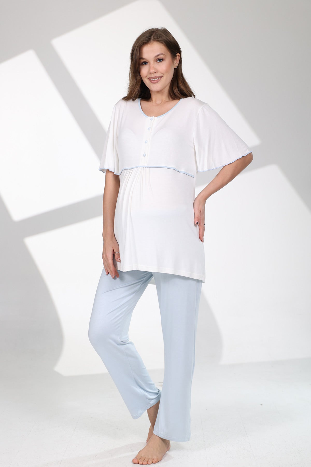 Blue Bias 3-Piece Maternity-Nursing Pajama & Flywheel Arm Robe Set Blue - 710