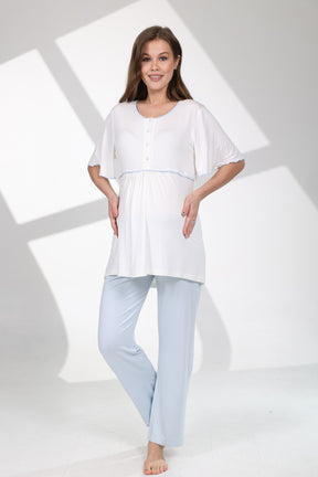 Blue Bias 3-Piece Maternity-Nursing Pajama & Flywheel Arm Robe Set Blue - 710