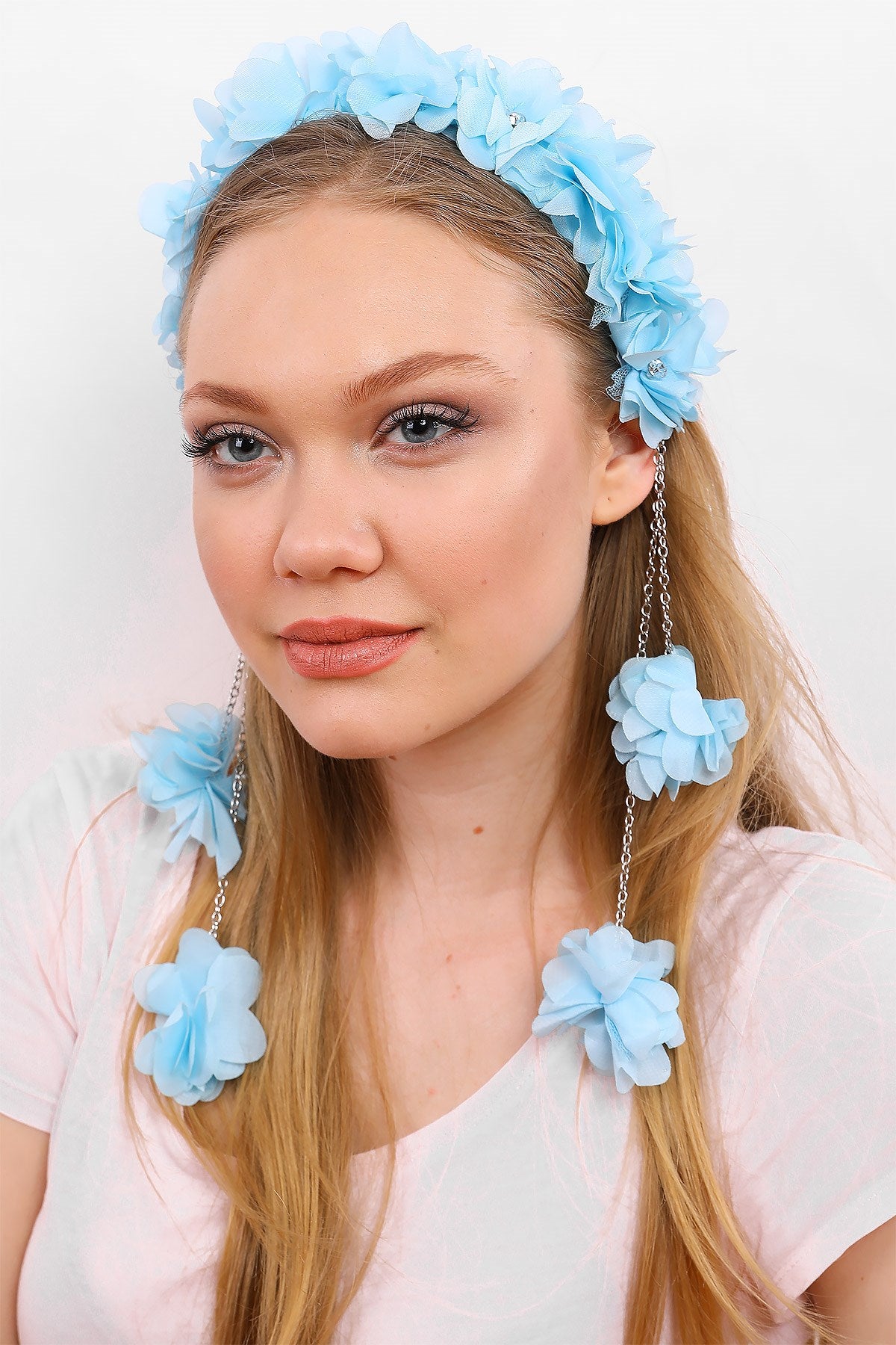 Azalea Flowered Postpartum And Bride Crown & Slippers Set Blue - 919501