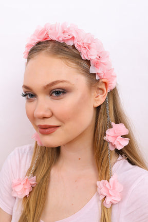 Azalea Flowered Postpartum And Bride Crown & Slippers Set Pink - 919501