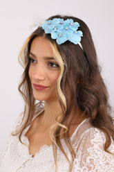Violet Flowered Postpartum And Bridal Crown Turquoise - 9103