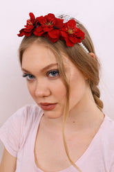Water Lily Flowered Postpartum And Bridal Crown Red - 9104