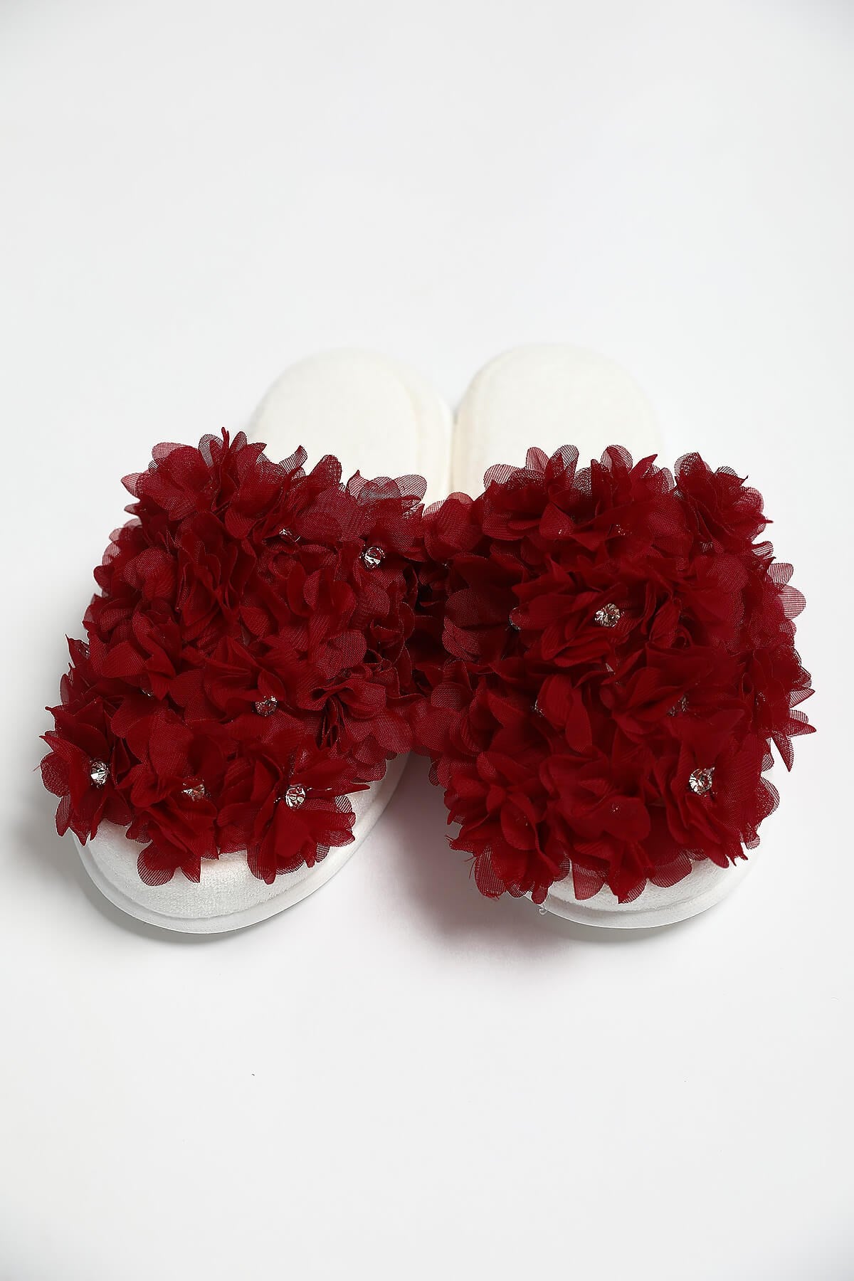 Azalea Flowered Postpartum And Bride Crown & Slippers Set Claret Red - 919501