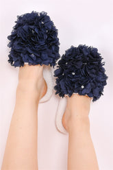 Azalea Flowered Postpartum And Bridal Slippers Navy Blue - 9501