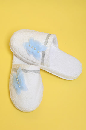 Butterfly Themed Postpartum And Bride Crown & Slippers Set Blue - 919502