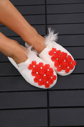 Violet Flowered Postpartum And Bridal Slippers Red - 9503