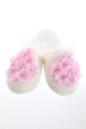 Violet Flowered Postpartum And Bridal Slippers Pink - 9503