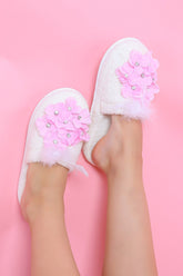 Violet Flowered Postpartum And Bridal Slippers Pink - 9503