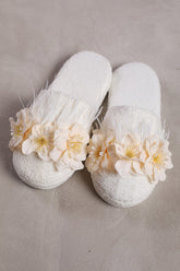 Water Lily Flowered Postpartum And Bridal Slippers Ecru - 9504