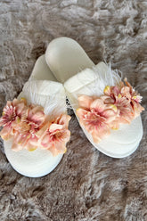 Water Lily Flowered Postpartum And Bridal Slippers Salmon - 9504