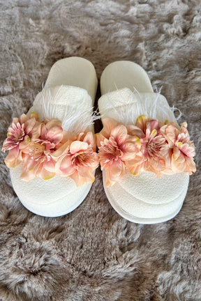 Water Lily Flowered Postpartum And Bridal Slippers Salmon - 9504