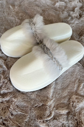 Feather Themed Postpartum And Bridal Slippers Grey - 9508