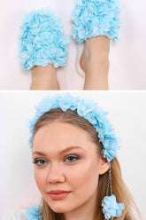 Azalea Flowered Postpartum And Bride Crown & Slippers Set Blue - 919501