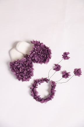 Azalea Flowered Postpartum And Bride Crown & Slippers Set Purple - 919501