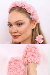 Azalea Flowered Postpartum And Bride Crown & Slippers Set Pink - 919501