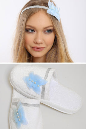 Butterfly Themed Postpartum And Bride Crown & Slippers Set Blue - 919502