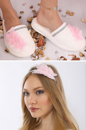 Butterfly Themed Postpartum And Bride Crown & Slippers Set Pink - 919502