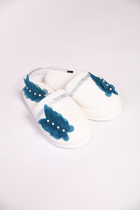 Butterfly Themed Postpartum And Bride Crown & Slippers Set Petrol - 919502