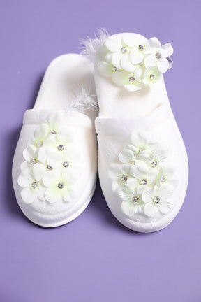 Violet Flowered Postpartum And Bride Crown & Slippers Set Ecru - 919503