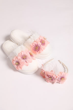 Water Lily Flowered Postpartum And Bride Crown & Slippers Set Pink - 919504