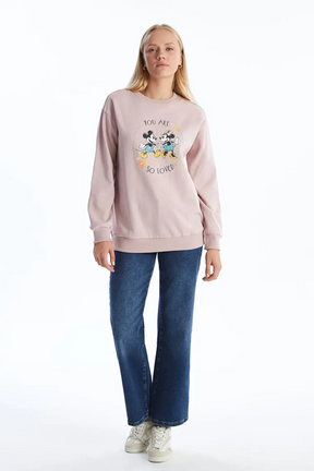 Crew Neck Mickey Mouse® Printed Maternity Sweatshirt Lilac - 8009