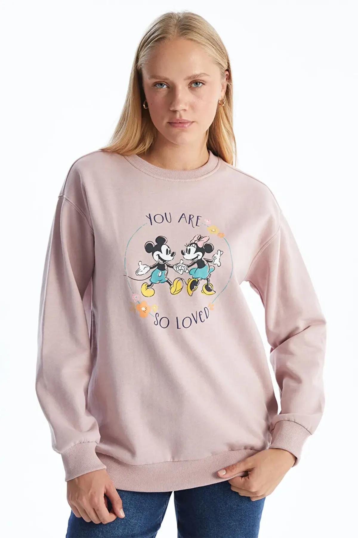 Crew Neck Mickey Mouse® Printed Maternity Sweatshirt Lilac - 8009