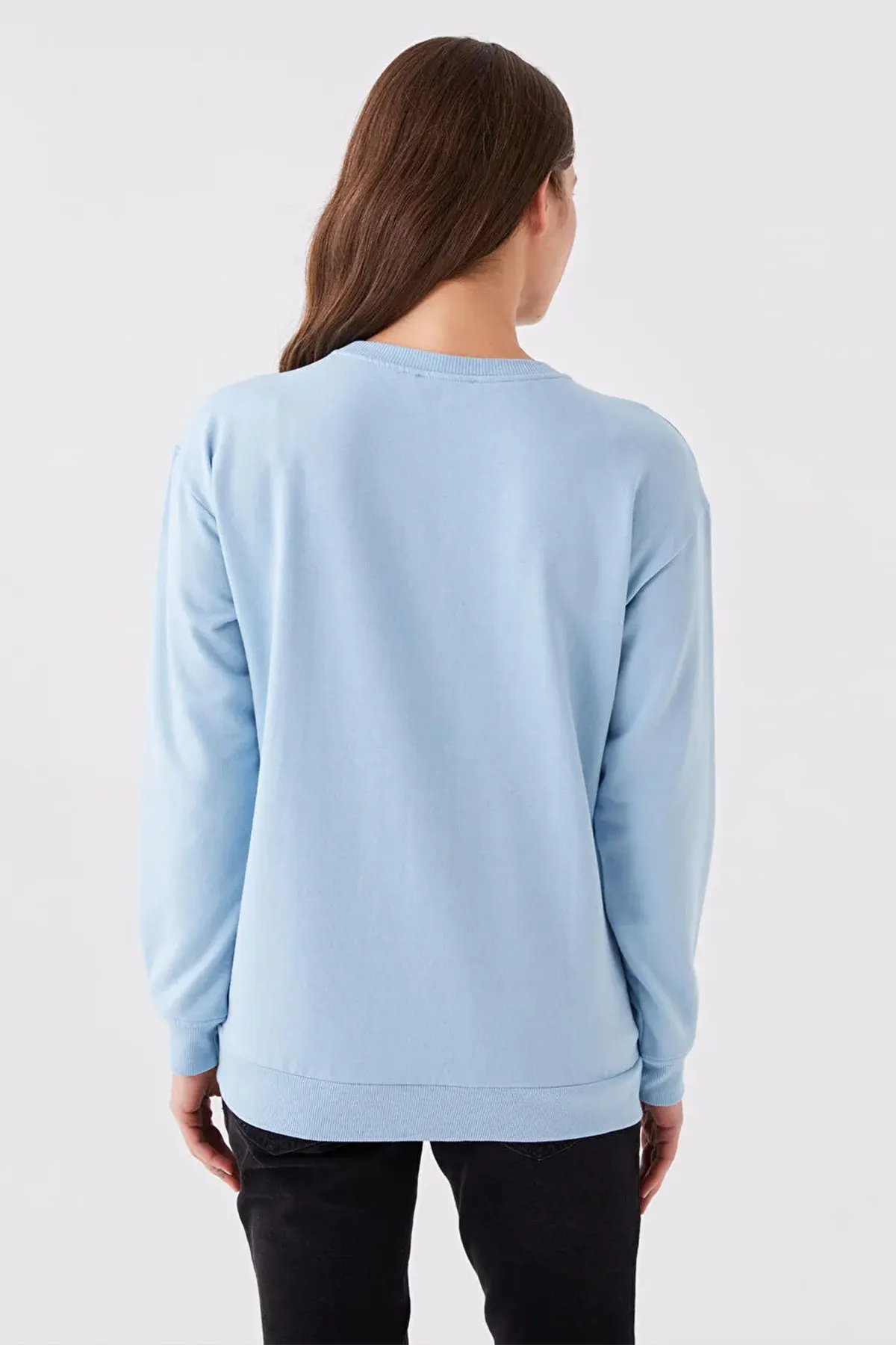 Crew Neck Printed Long Sleeve Maternity Sweatshirt Blue - 8059