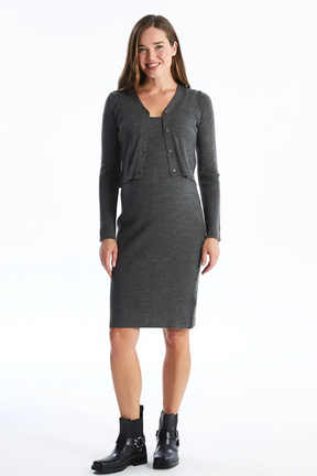 U-Neck Knitwear Maternity Dress And Cardigan Set Anthracite - 8105