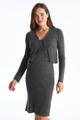 U-Neck Knitwear Maternity Dress And Cardigan Set Anthracite - 8105