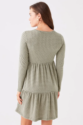 Patterned Long Sleeve Crewneck Maternity Dress Green - 8129