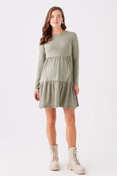 Patterned Long Sleeve Crewneck Maternity Dress Green - 8129