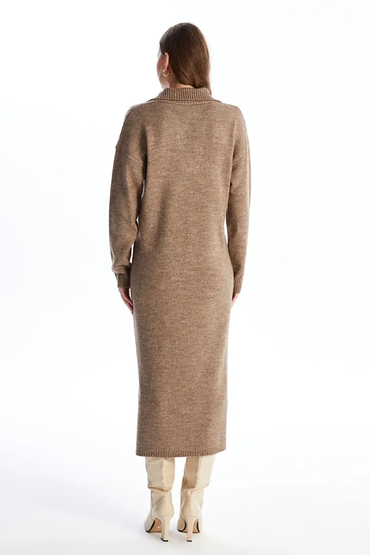 Long Sleeve V-Neck Knitwear Maternity & Nursing Dress Coffee - 8140