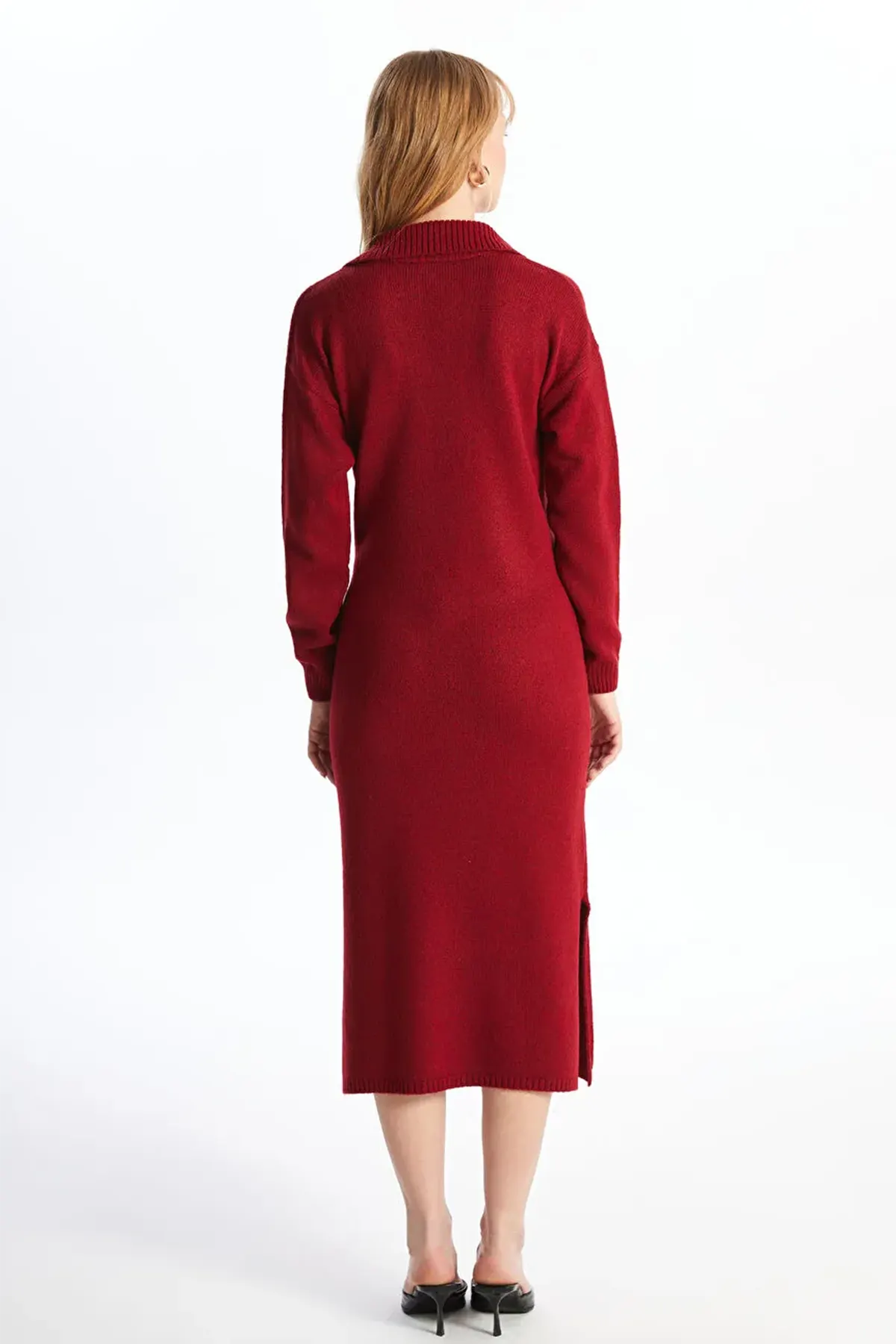 Long Sleeve V-Neck Knitwear Maternity & Nursing Dress Red - 8140