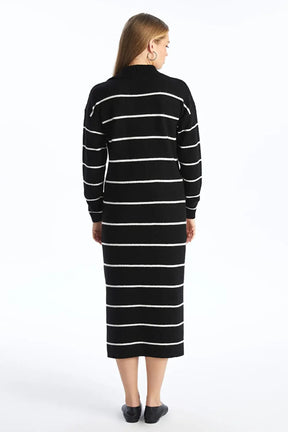 Long Sleeve V-Neck Knitwear Maternity & Nursing Dress Black - 8140