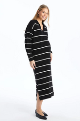 Long Sleeve V-Neck Knitwear Maternity & Nursing Dress Black - 8140